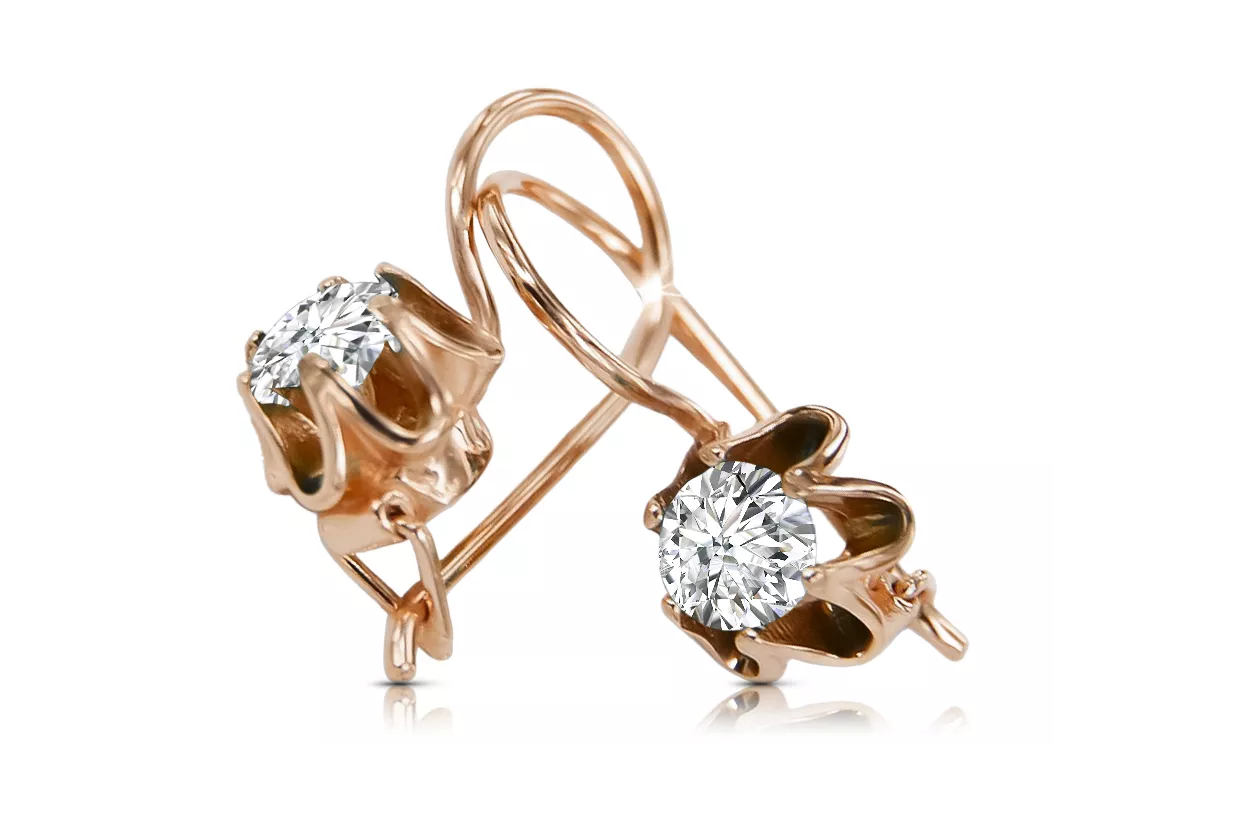 Kolczyki z 14k czerwone różowe złoto 14k 583 z Zircon vec013 Rosyjski styl Vintage unikatowe Art Deco